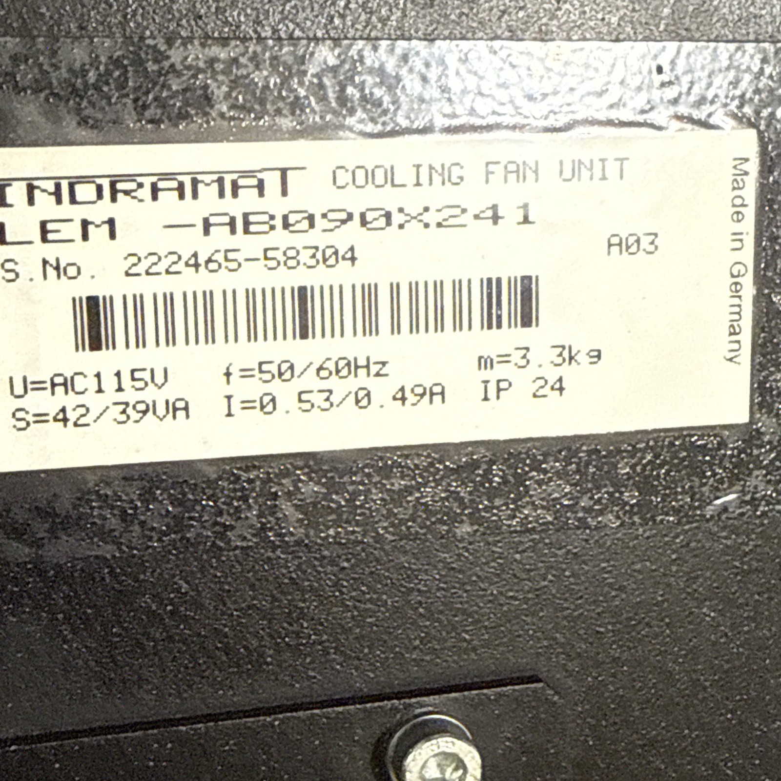 Indramat MAC090C-2-KD-4-C/110-A-1/DI520LV/S001 Servo Motor W/ Fan LEM-AB090X241