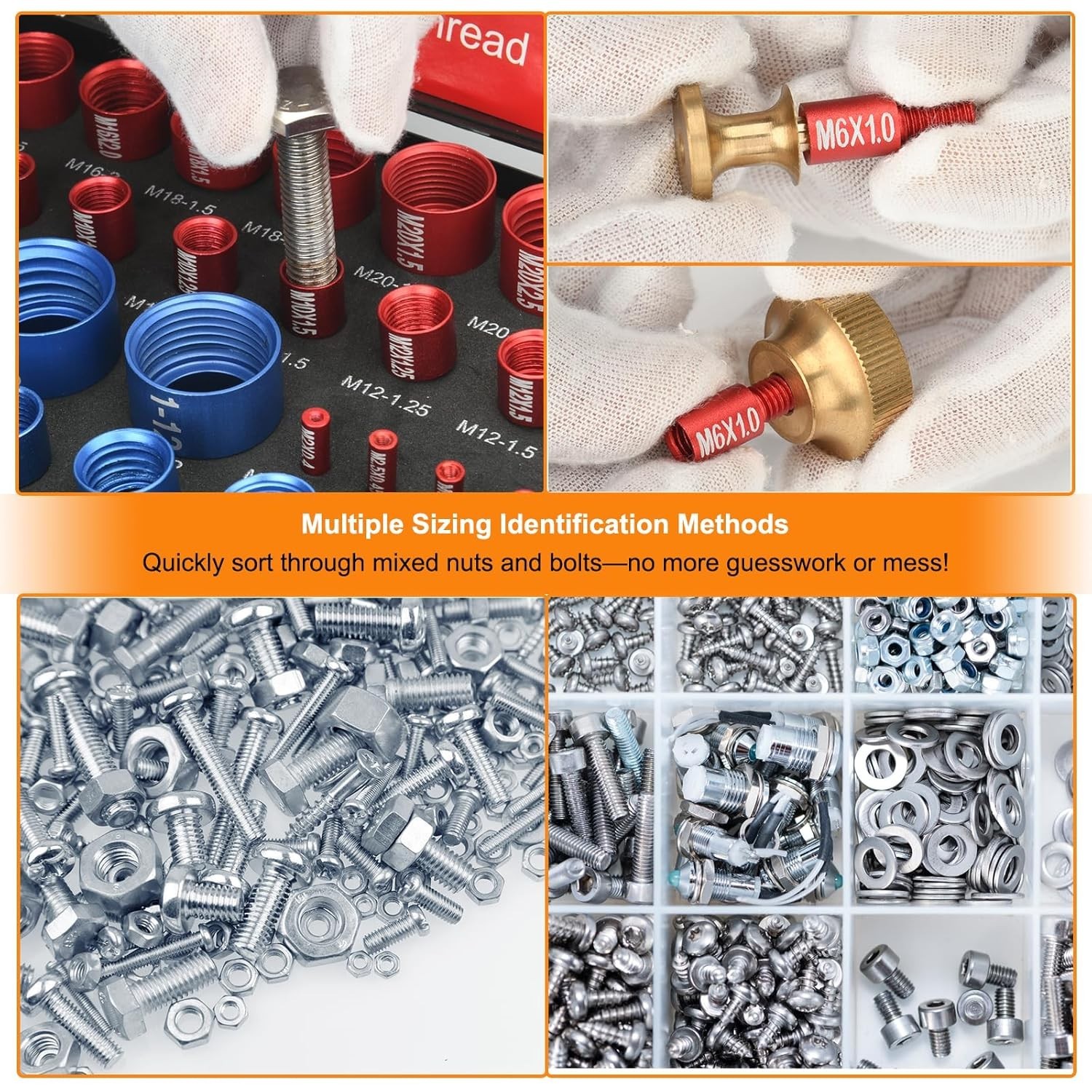 55Pcs Nut and Bolt Thread Checker 25 Metric + 30 SAE Inch Thread Gauge Set, Deta