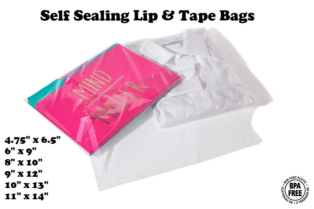 Self Sealing Lip & Tape Plastic Bags Clear Cello Merchandise Apparel 1.6 mil