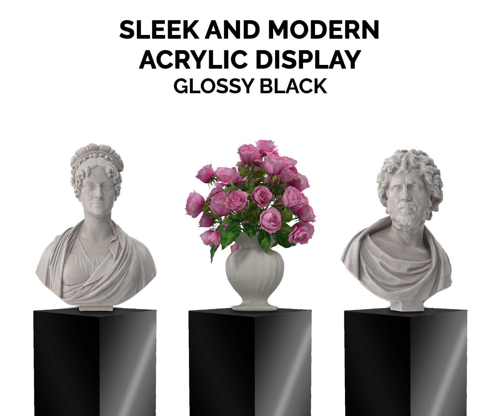 12″ x 12″ x 32″ Black Acrylic Lucite Display Cube Pedestal Art Sculpture Stand