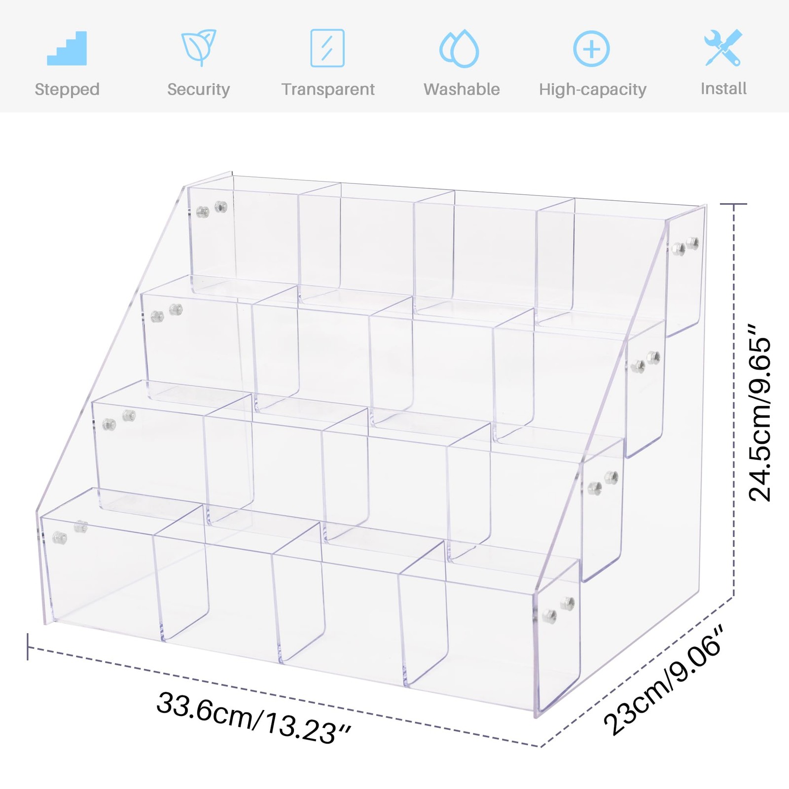 Sticker Display Stand for Vendors – 4 Tier 16 Pockets Acrylic Sticker Holder Dis