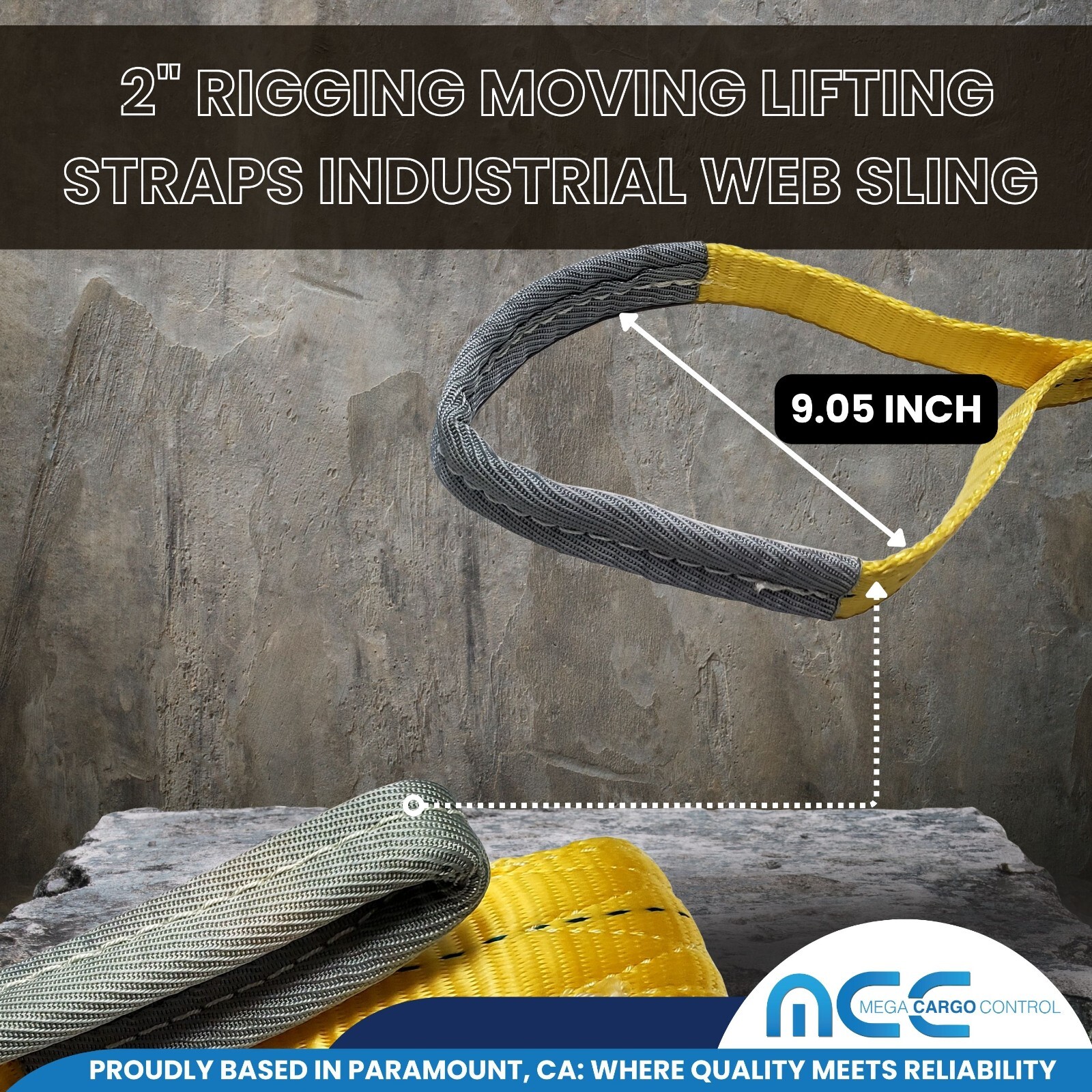 2″ x 3 /6 / 9ft 2 Ply Polyester Flat Eye Lifting Sling Strap Web Sling 6200 lbs