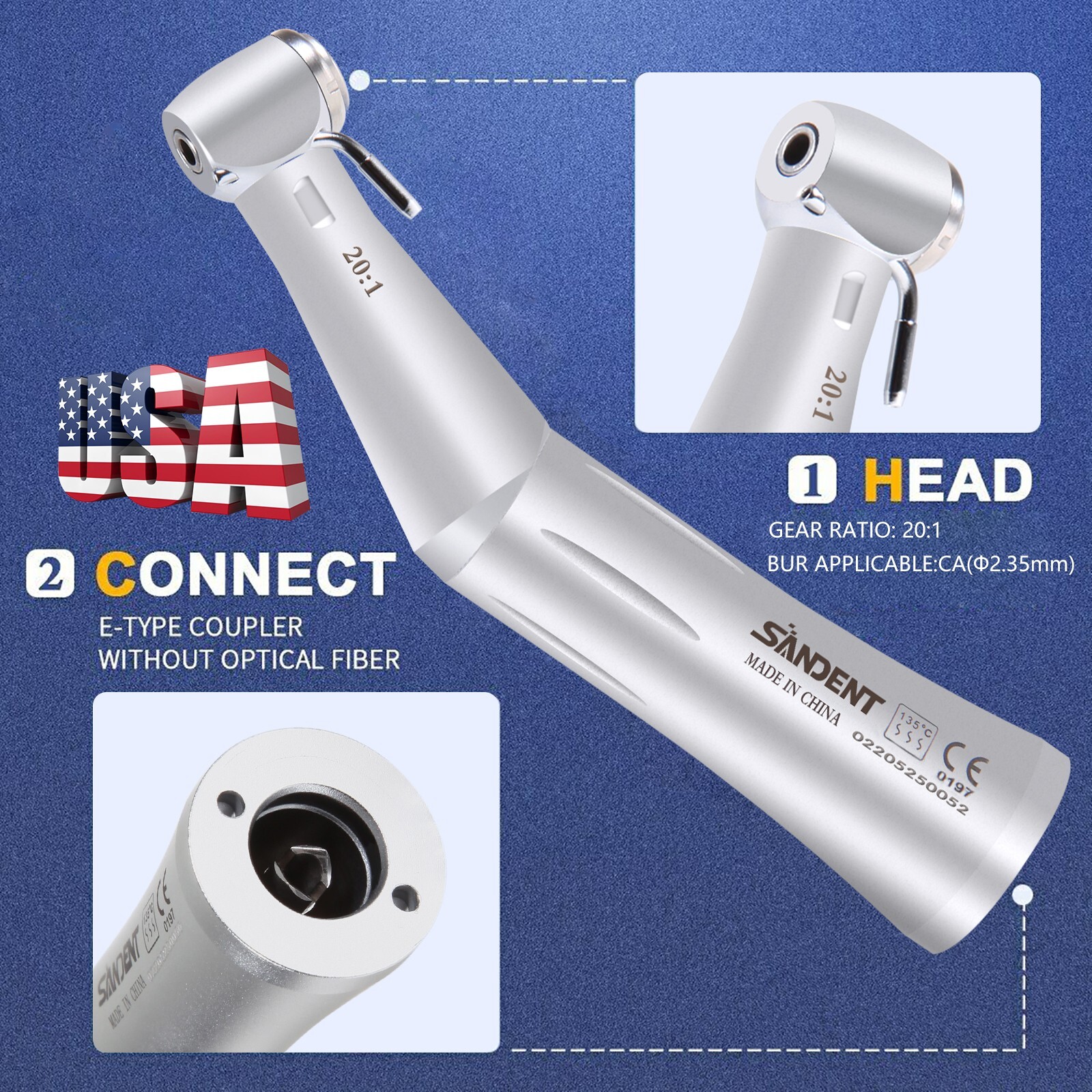 SANDENT Dental Implant 20:1 Reduction Contra Angle Push Button Handpiece F/ NSK