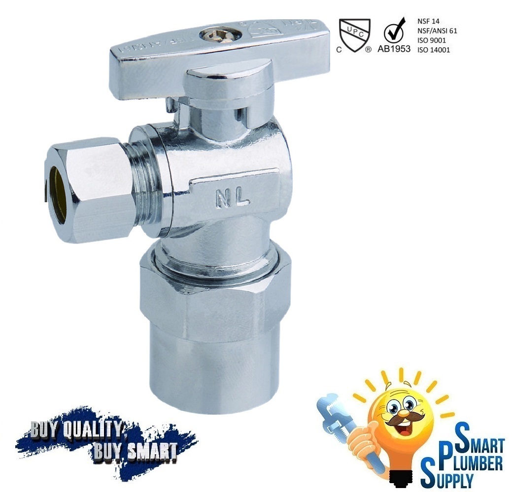 Pack of 10PCS 1/4 Turn Angle Stop Valve Compression 3/8″ OD x 1/2″ CPVC (129-61)