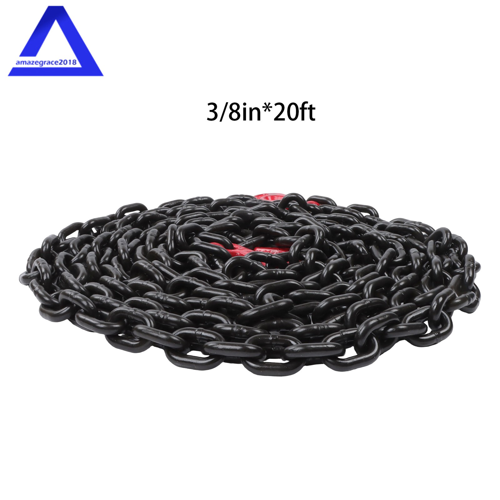 3/8 In × 20 Ft Binder Chain G80 Tie Down Tow Chain with Hooks 7100lbs Safe Black