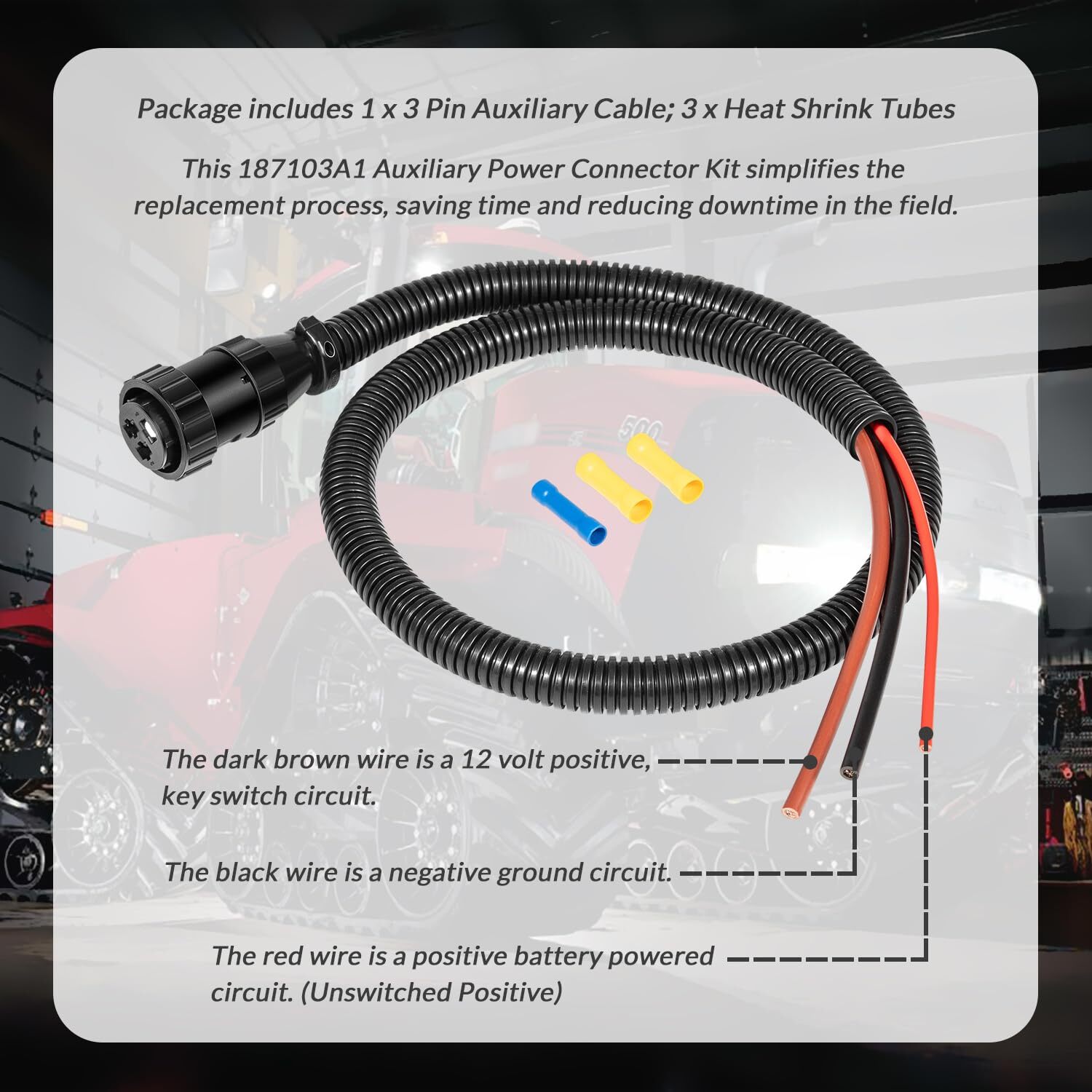 3 Pin Aux Power Connector Kit For Case IH 187103A1 For Ford New Holland 86511459