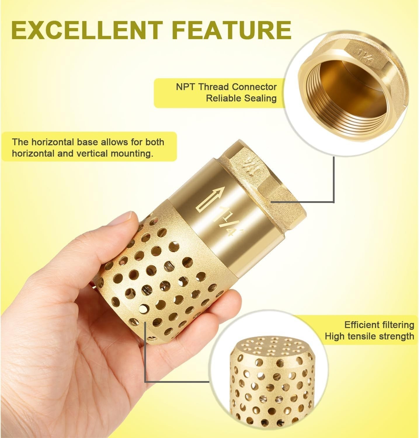 1-1/4″ Female NPT Foot Valve, Strainer w 0.18″ Dia Filter Holes Fit Well Pump