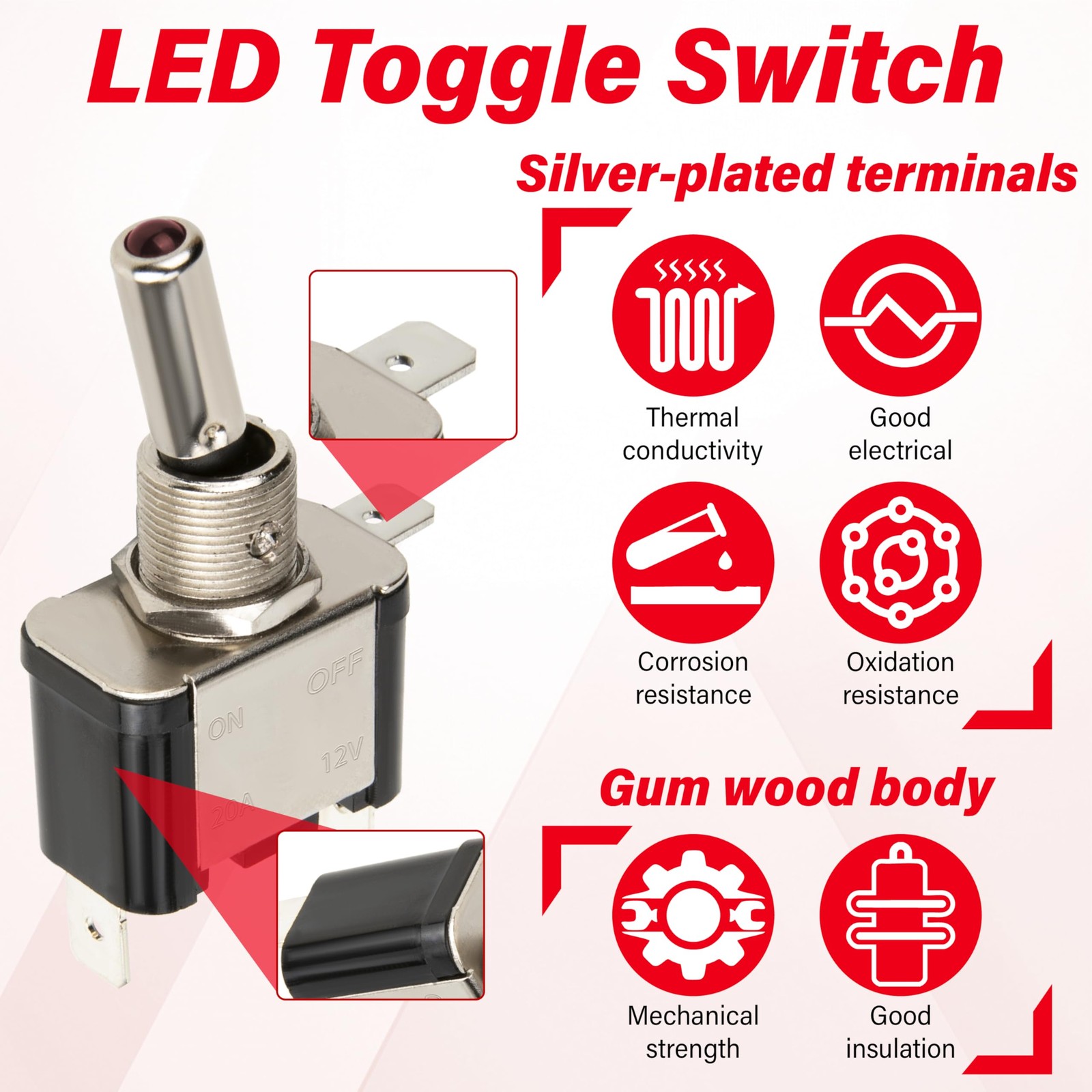 3 PCS LED Lighted Rocker Toggle Switch, 12V SPST 3 Pin 2 Position ON/Off Rock…
