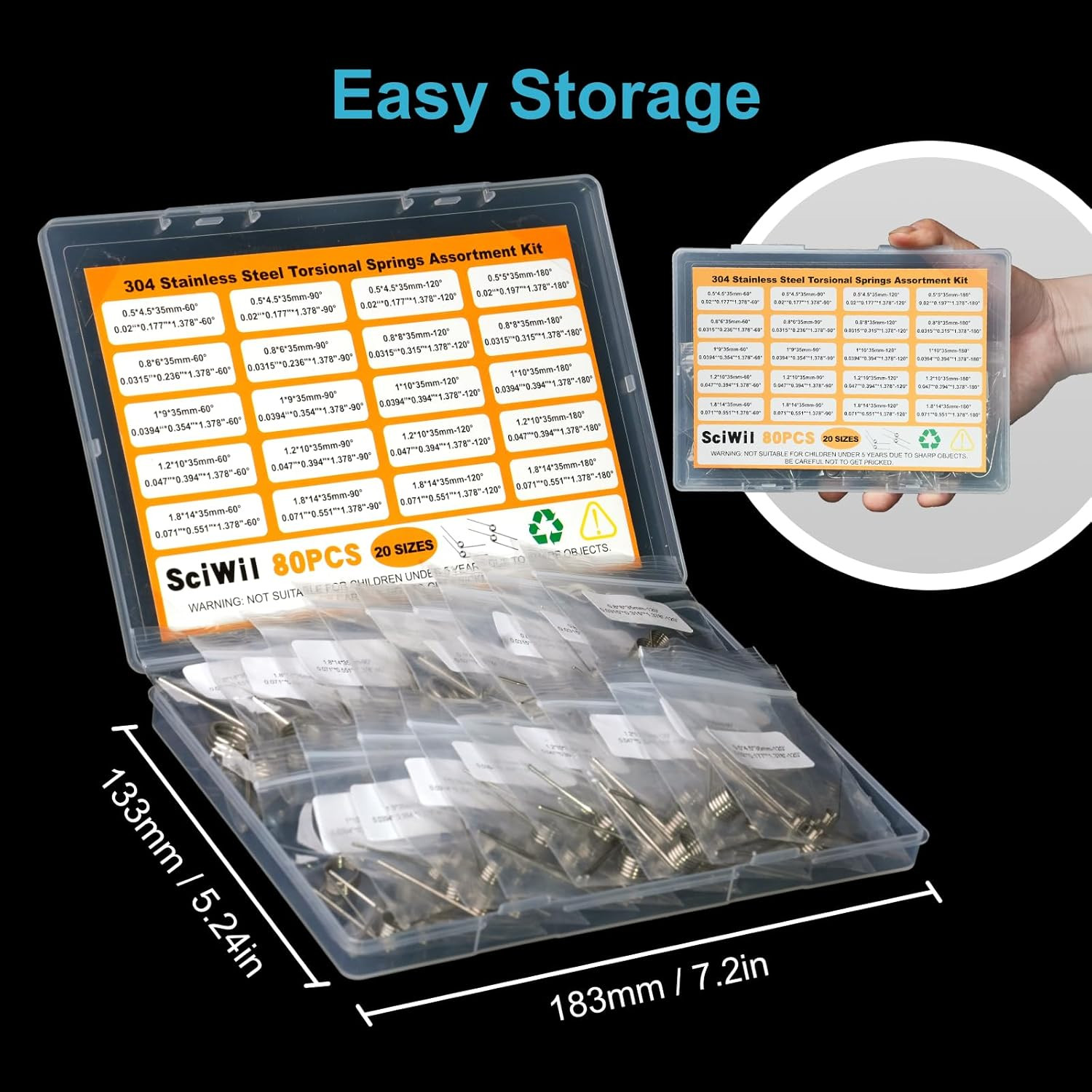 80PCS Torsion Spring Assortment Kit, 20 Sizes 60/90/120/180 Degree Stainless Ste