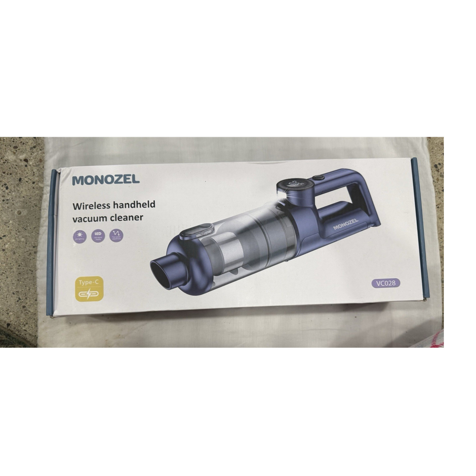MONOZEL VC028 Wireless Bagless Vacuum Cleaner, HEPA Filter, LED Display, Type-C