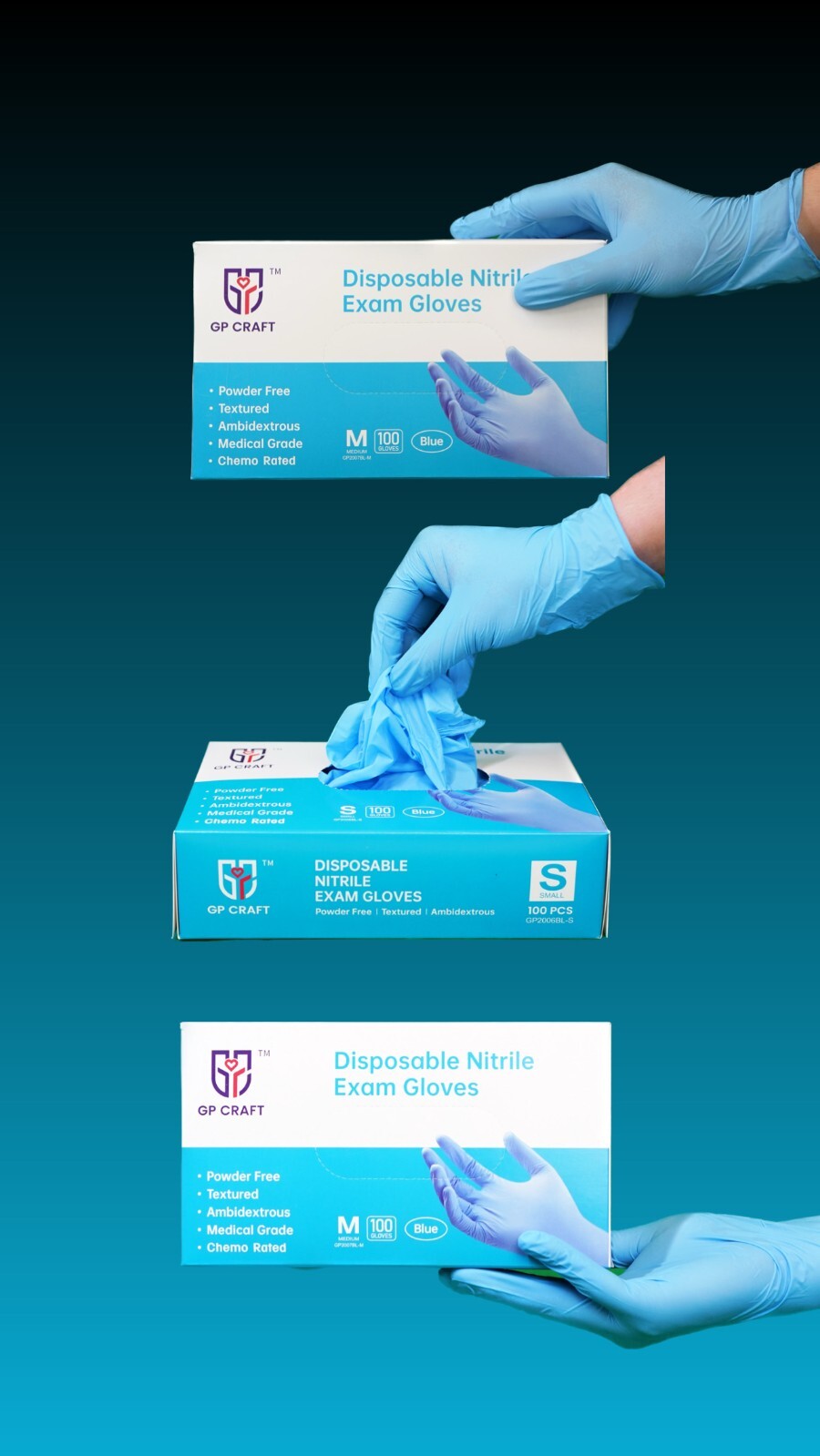 GP CRAFT Disposable Nitrile Exam Gloves, 4 Mil, Blue, Chemo Rated, Case of 1000