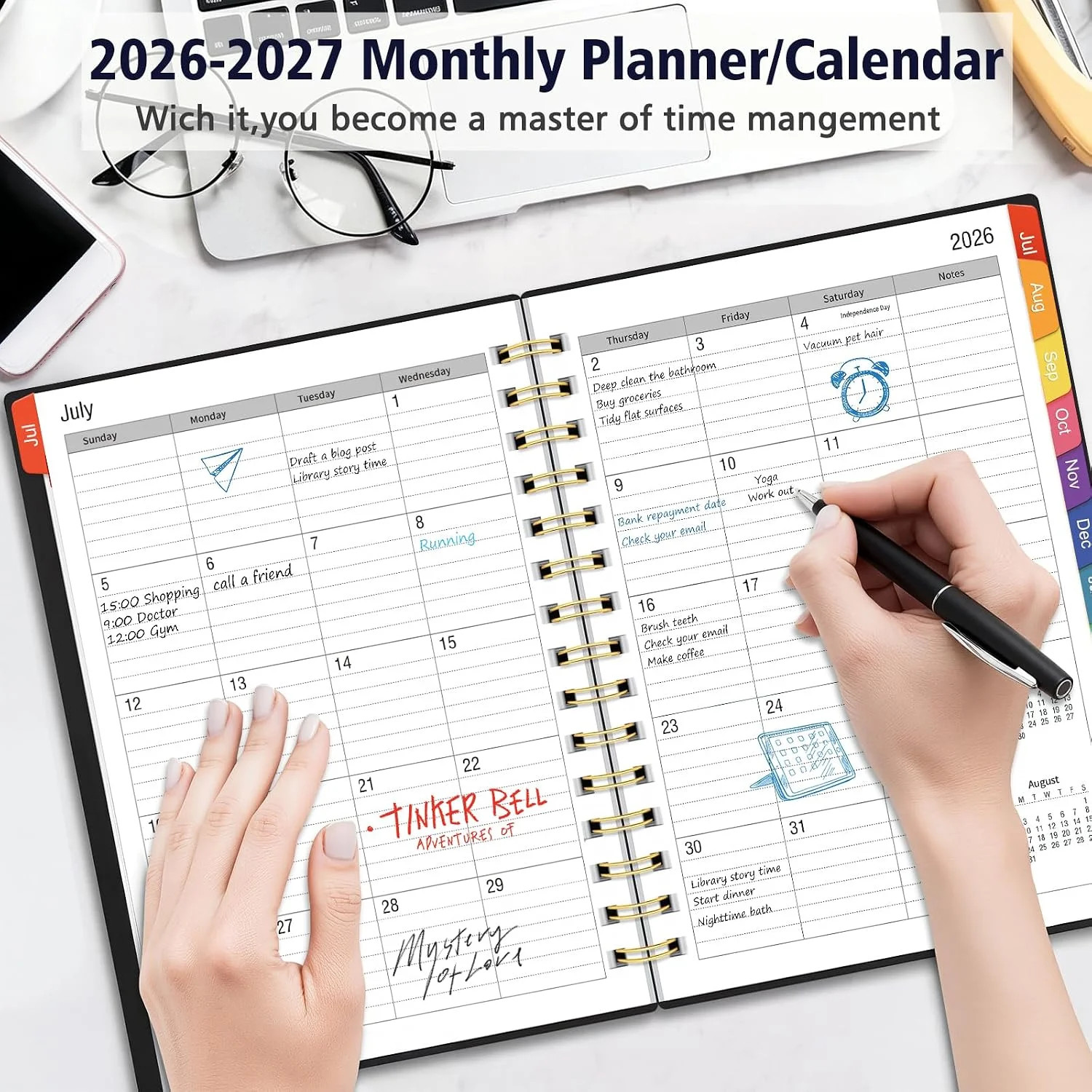 Daily Planner 2026-2027, 18 Month Planner with Tabs, July 2026 – December 2027 W