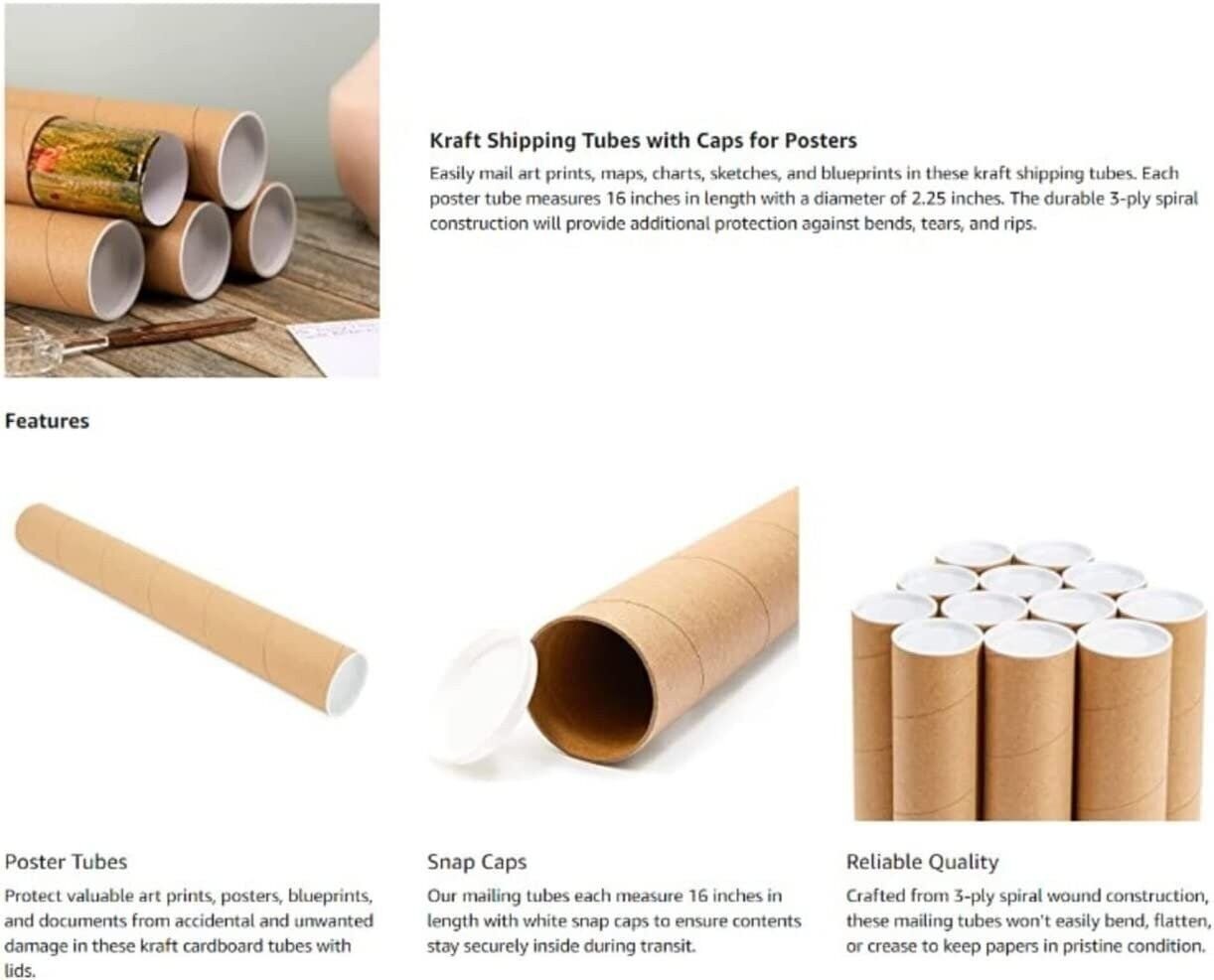 50 – 2″ x 20″ Round Cardboard Shipping Mailing Tube Tubes With End Caps
