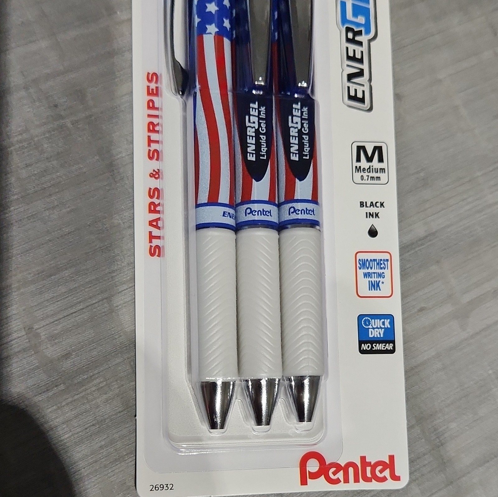 Pentel EnerGel RTX Medium 0.7 Liquid Gel Pen 3 Stars And Stripes Design