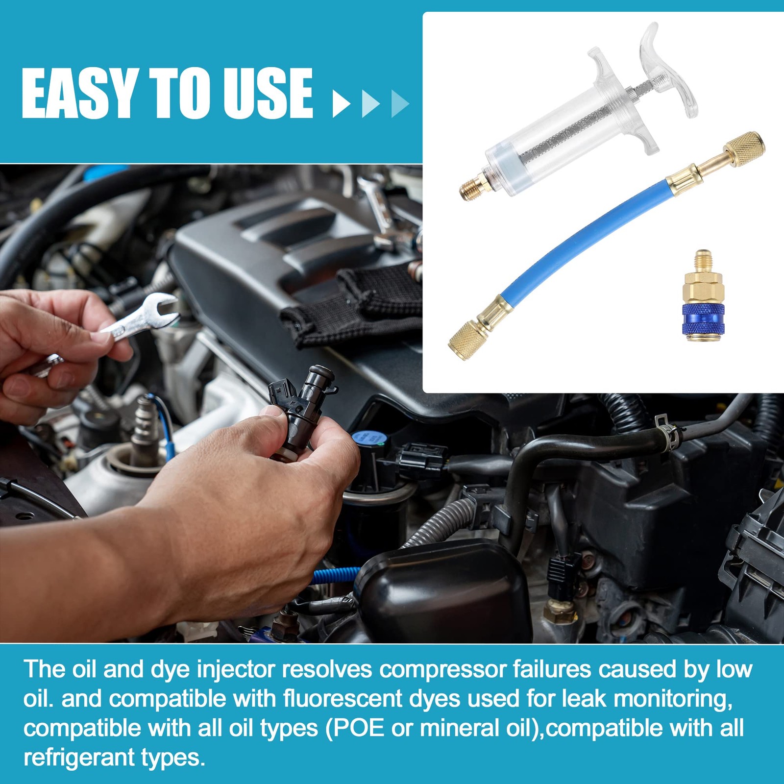 X AUTOHAUX Oil and Dye Injectors Kit 30ml/1 Oz Hand Push Compressor Manual AC