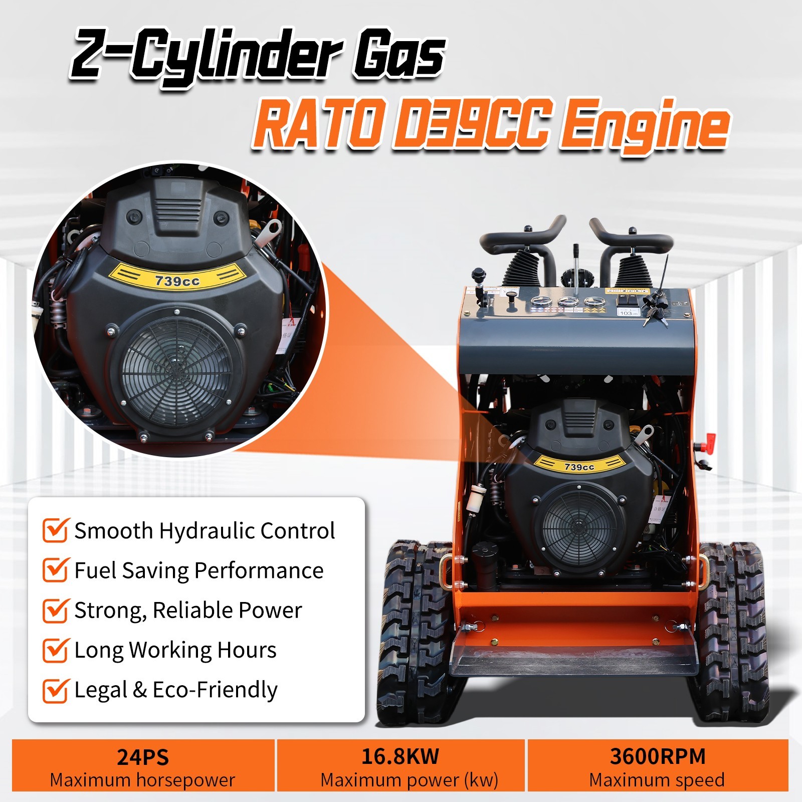 New 24HP Mini Skid Steer Loader 4-in-1 Bucket 3-Stage Pump Hydraulic System