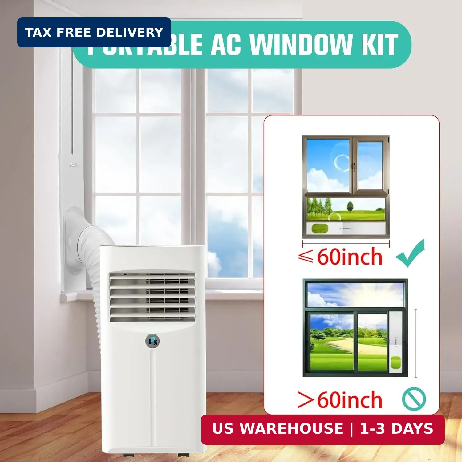 Portable Air Conditioner Window Vent Kit with 5.9″ Exhaust Hose Universal Portab