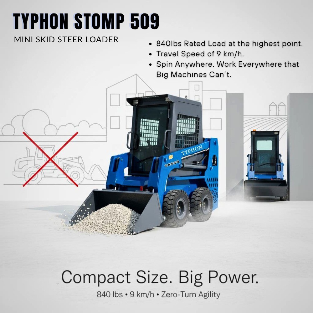 USA Stocks TYPHON STOMP 509 25HP Kubota D1105 1.4 Ton EPA Skid Steer Loader
