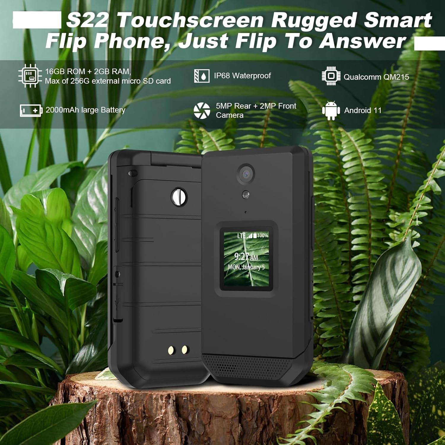 Unifone CAT S22 Rugged Android 11 IP68 GSM 4G LTE Smart Flip Phone Unlocked