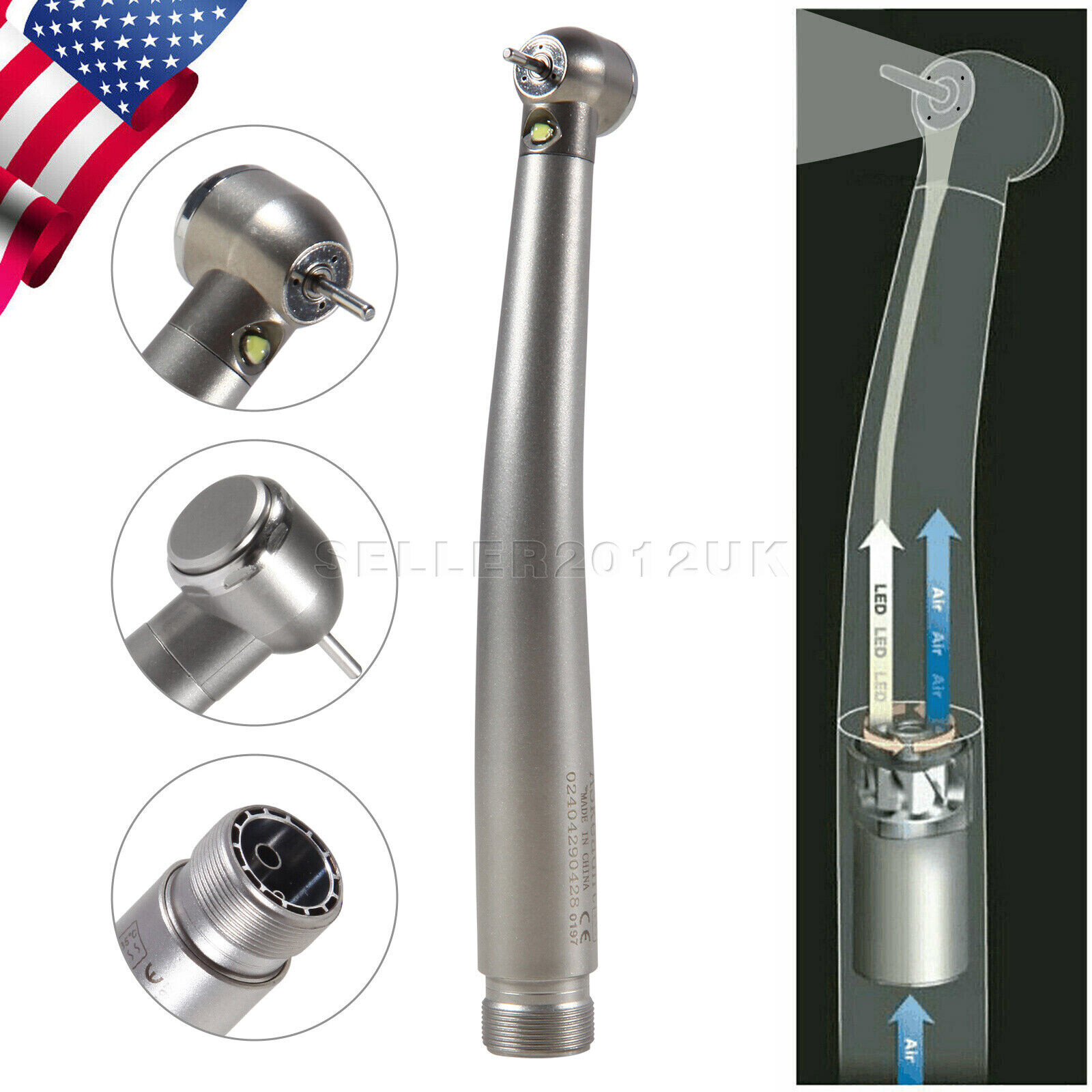 Dental High Speed Handpiece E-generator LED Fiber Optic Push 2 Hole 2-H Borden