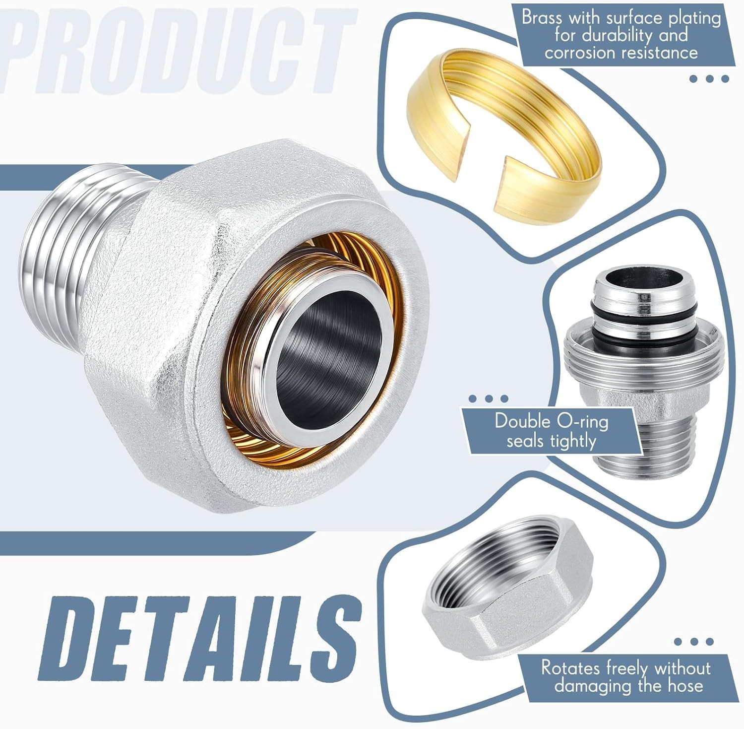 Yaocom 6 Pcs 3/4 x 1/2″ Straight Air Piping Fittings, Brass-nickel Plated,…