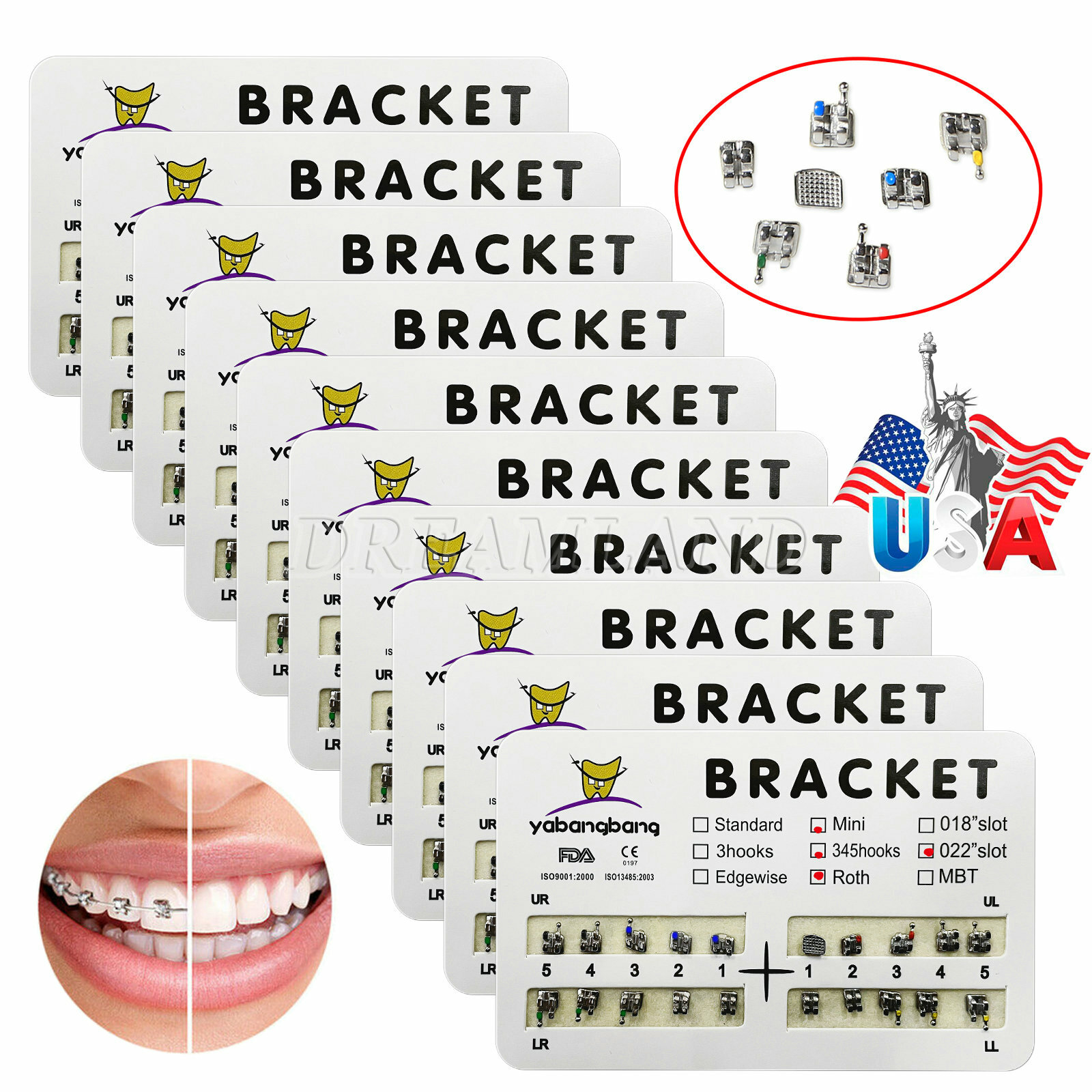 10 Kit Dental Orthodontic Metal Brackets Braces Mini Roth Slot.022 3-4-5 Hooks H