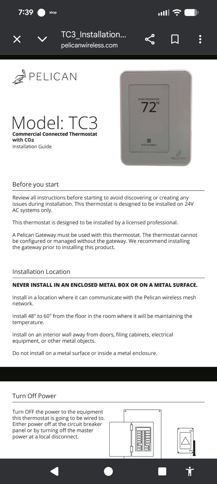 Pelican TC3 Wireless Thermostat