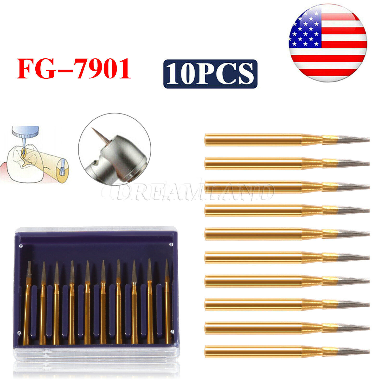 Dental Tungsten Carbide Gold Bur Trimming & Finishing & Polishing Flame FG7901