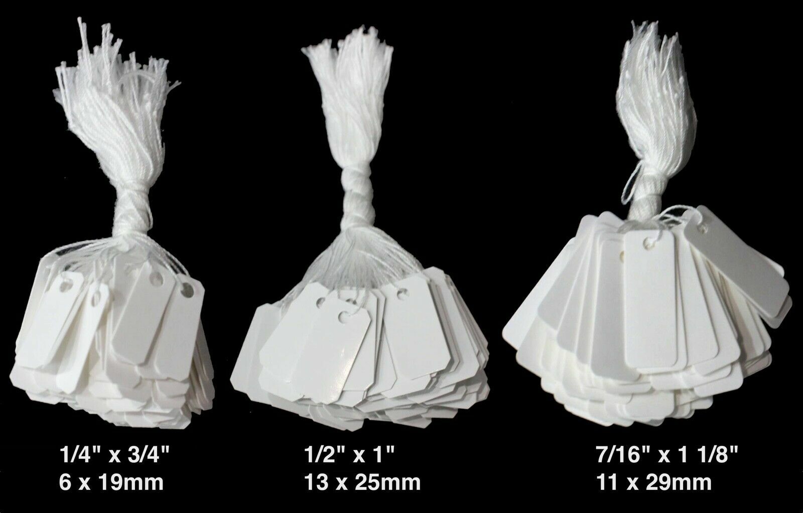 Blank White Merchandise Price Tags w/ String Jewelry Retail Strung 100 Pcs