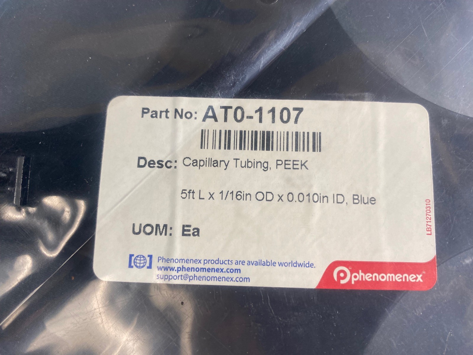 PHENOMENEX Capillary Tubing PEEK 5ft L x 1/16in OD x 0.010in ID Blue AT0-1107
