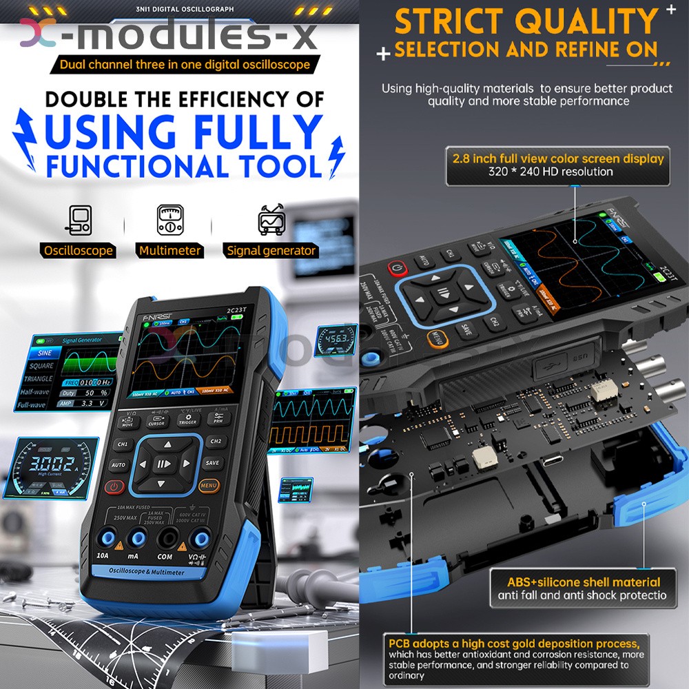 FNIRSI 2C23T Handheld Digital Oscilloscope Multimeter Function Signal Generator