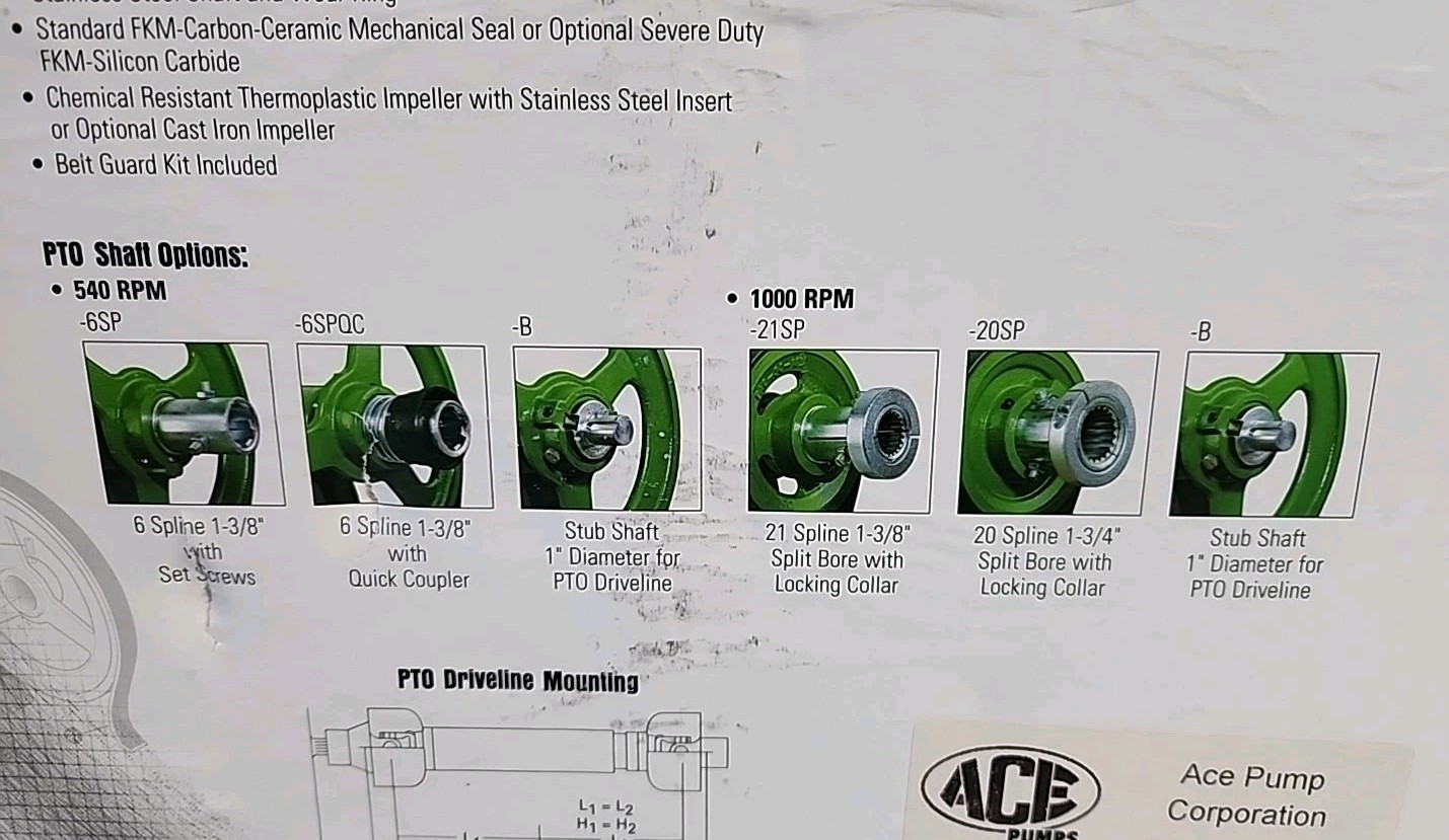 Ace Cast Iron PTO Belt Driven Centrifugal Pump 1.25″ Suction x 1″ Discharge