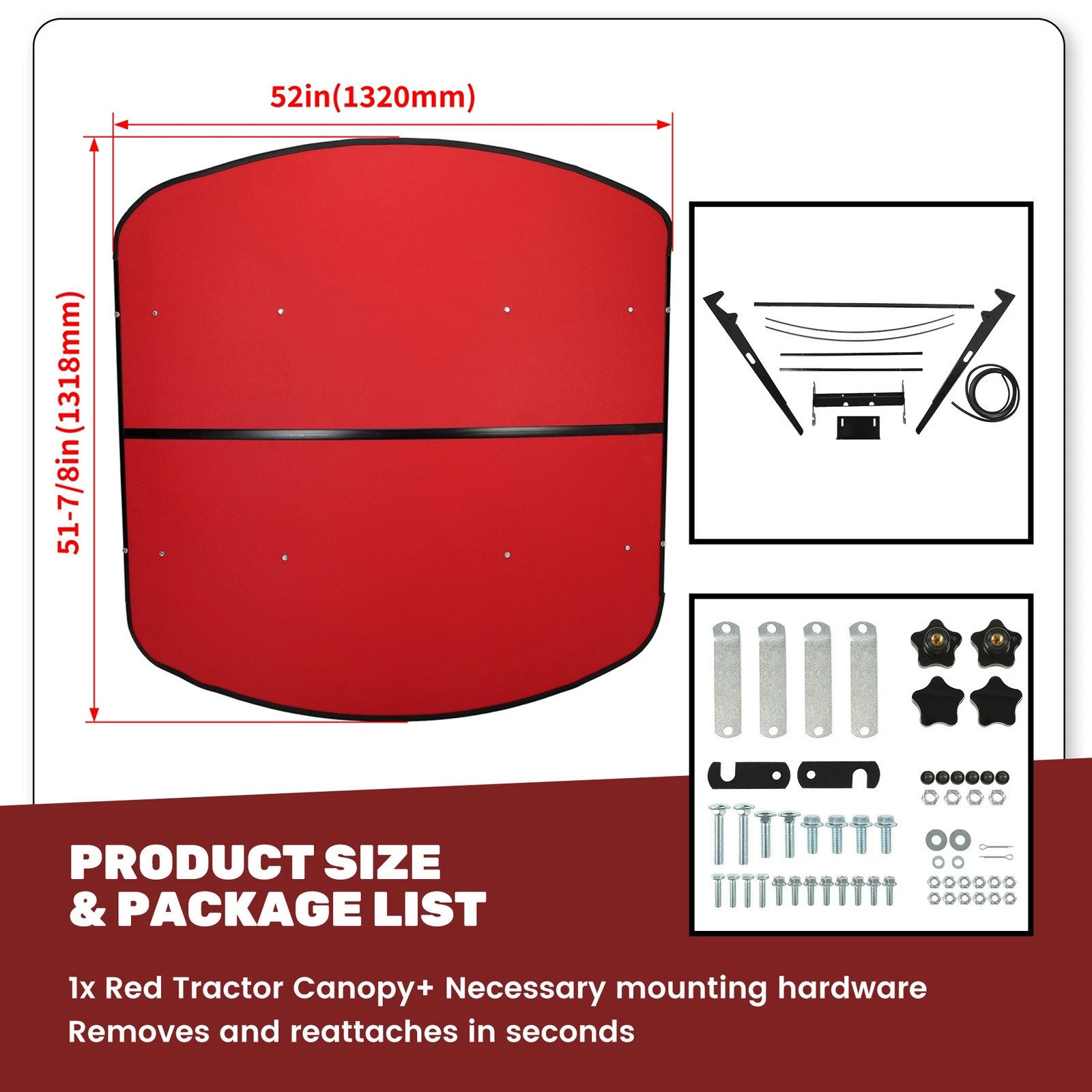 NEW Tuff Top Tractor Canopy Red For ROPS 52″ X 52″ w/ Mounting Accessories