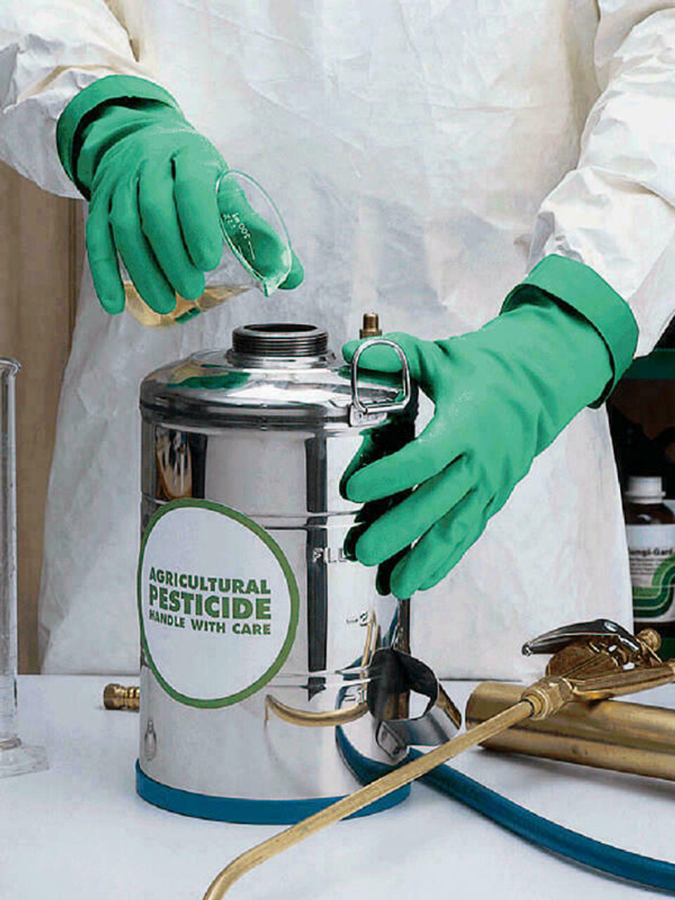 Showa 730 Green Flock Lined Chemical Resistant Cleaning Nitrile Gloves 15 mil