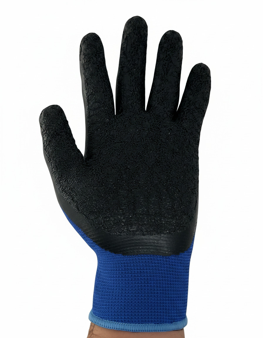12 Pair Gasoline Blue/Black Safety Gloves Latex Coated Grip Cut Resistant