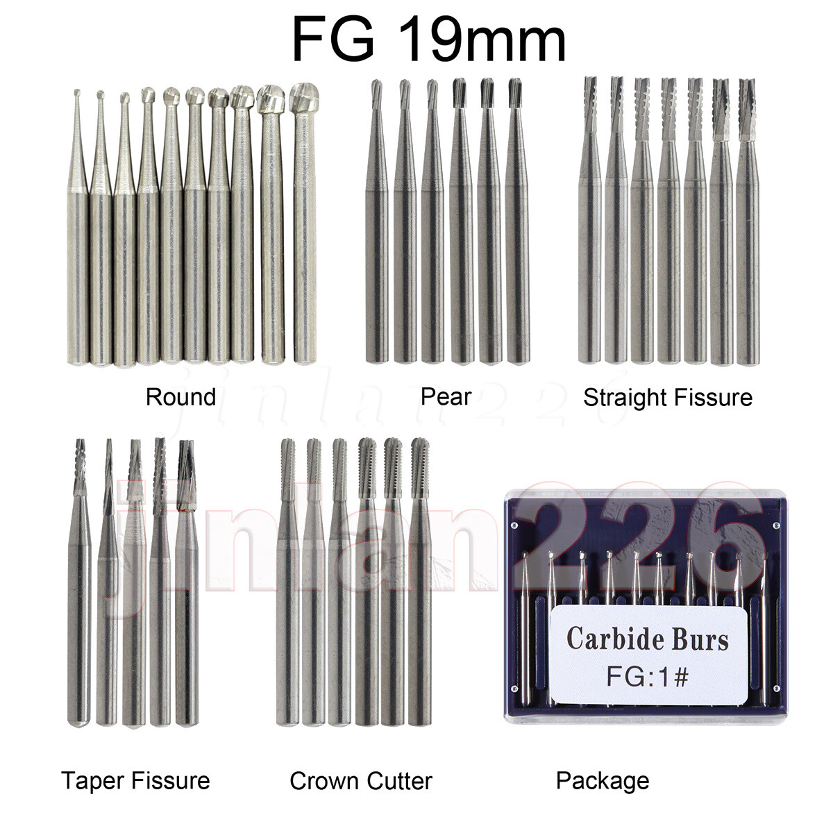10-100Pcs Dental Carbide Burs for High Speed Handpiece Round Cone Bur Diamond FG