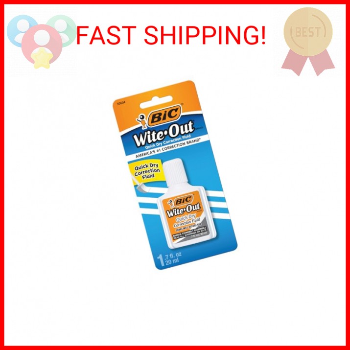 BIC Wite-Out Quick Dry Correction Fluid, 20mL, White, Goes on Easy with A Reduce