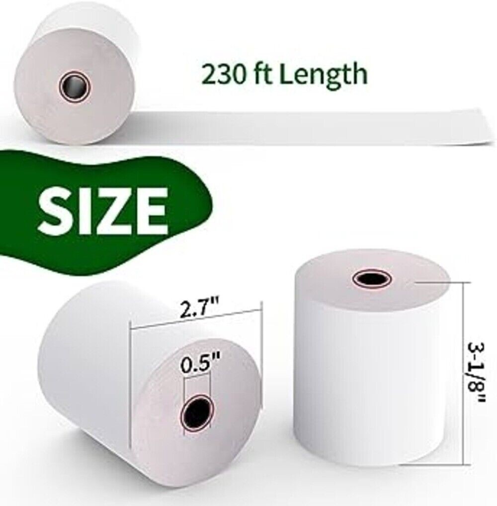 3-1/8″ x 230′ THERMAL POS RECEIPT PRINTER 75 ROLLS PAPER BPA FREE USA ROLL 52GSM