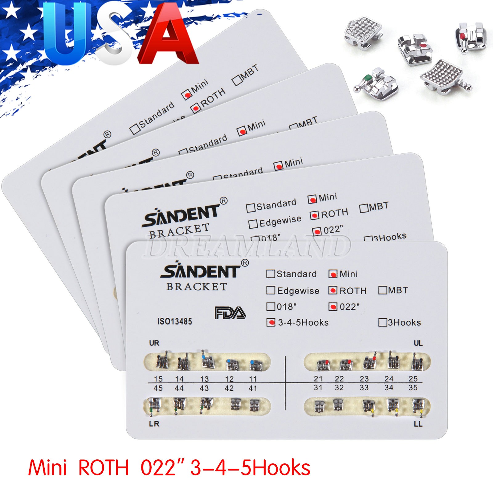 10 Packs Dental Orthodontic Metal Brackets Braces Mini Roth.022 Hooks 345