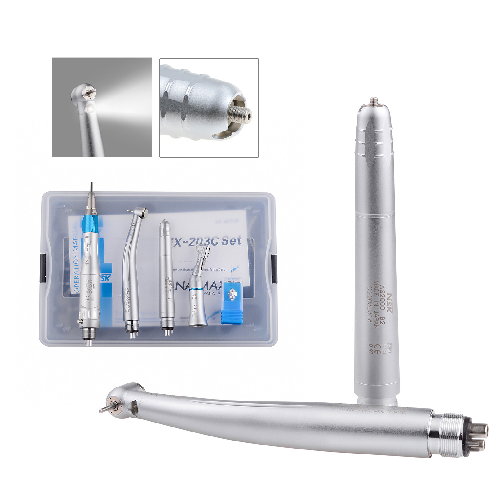 NSK Type Dental PANA MAX LED High Speed Handpiece+Air Scaler+EX203C Low Speed US