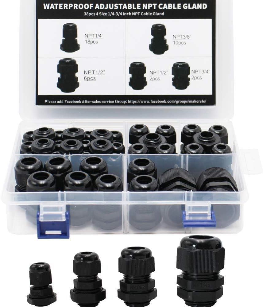 Versatile Nylon Cable Glands Kit 38pcs Waterproof for Indoor and Outdoor Use