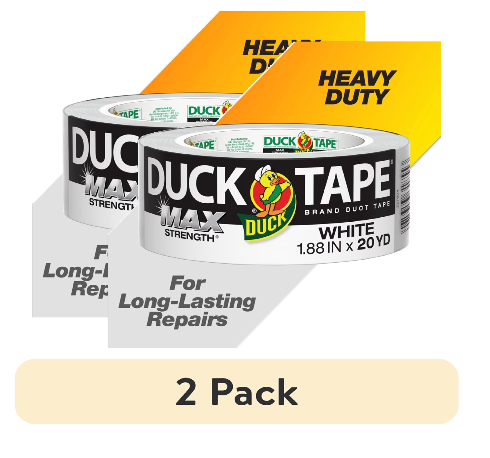 2 pack Duck Max Strength Brand Duct Tape, 1.88 in. x 20 yd., White