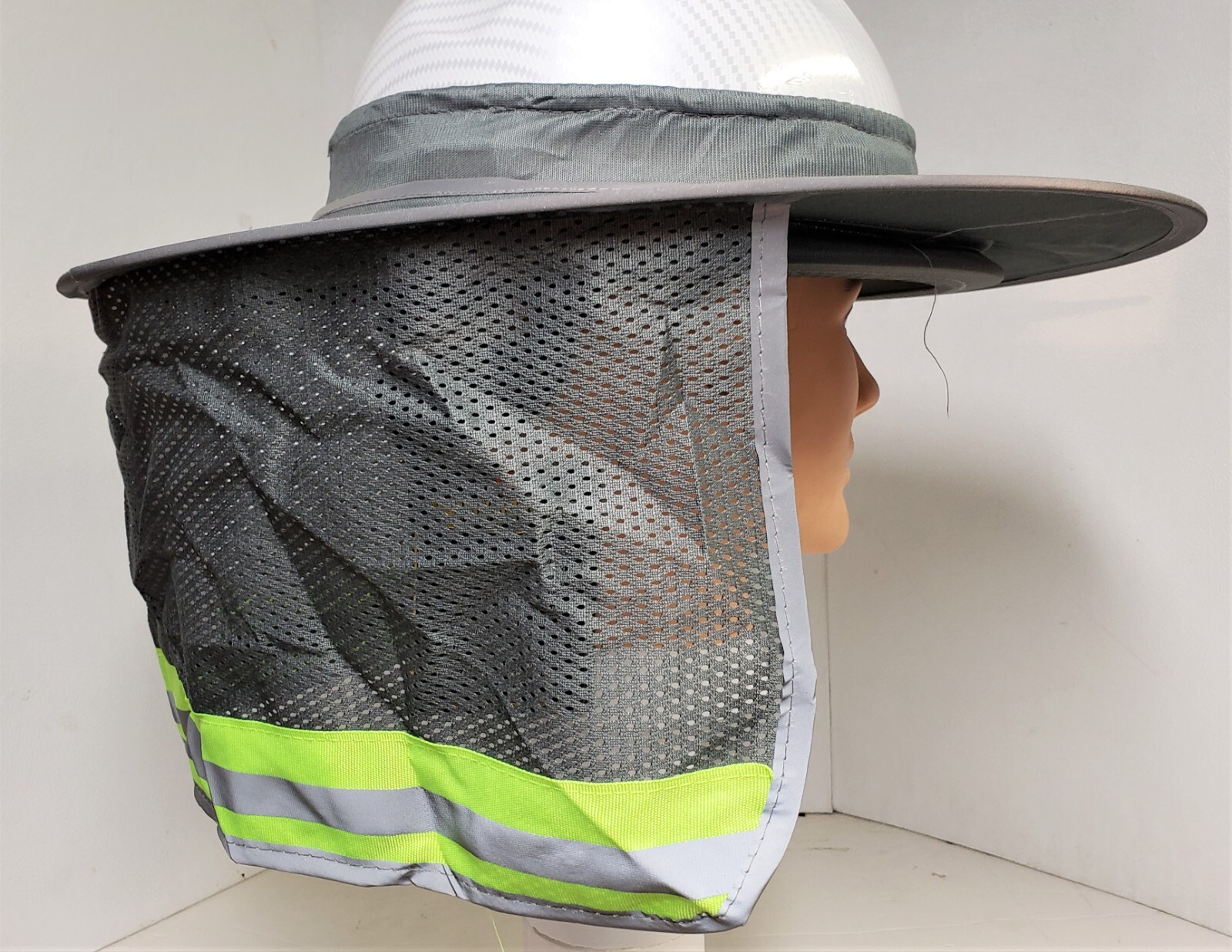 GRAY Hard Hat Sun Shade Visor Full Brim Mesh Neck HI VIS REFLECTIVE STRIPE