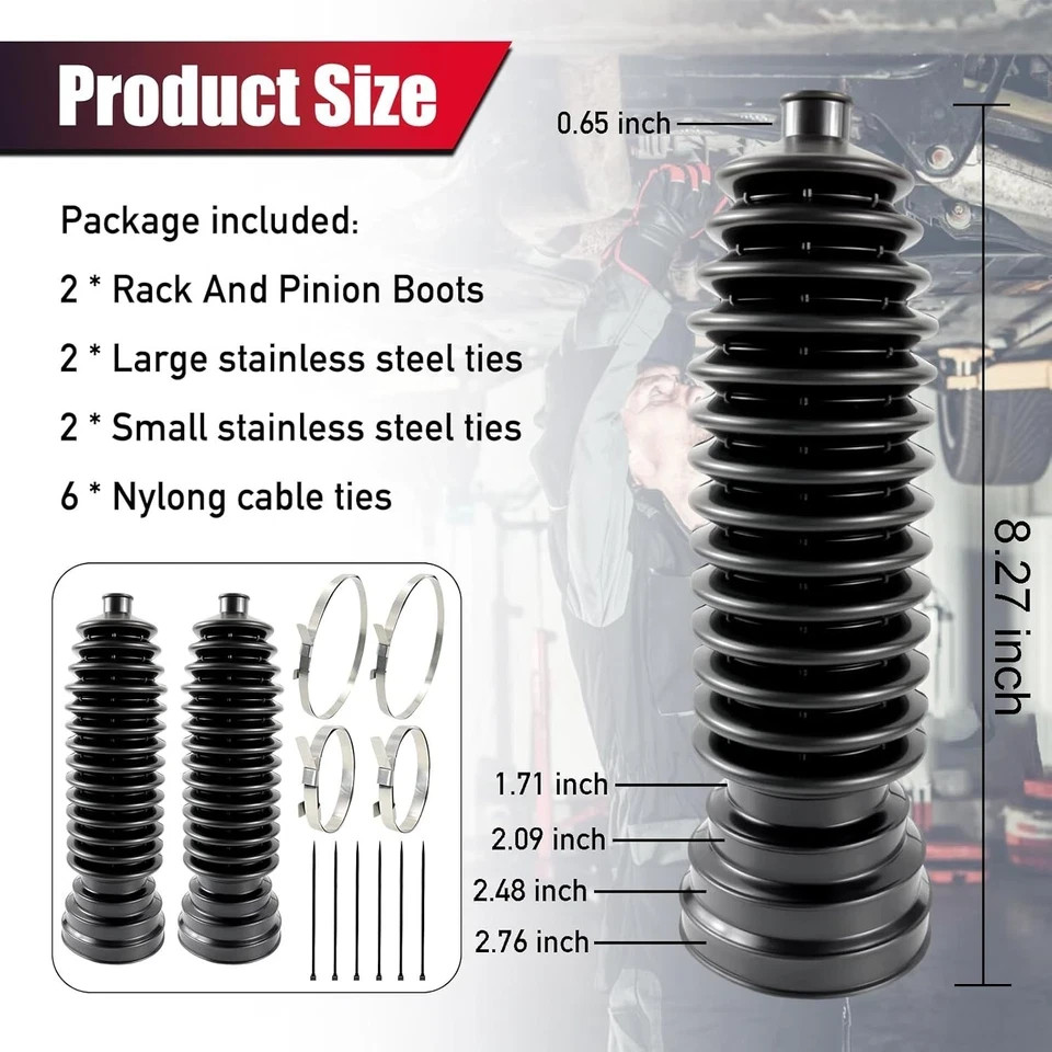 Upgrade 2PCS tie Rod Boot Rack and Pinion Boot kit, Thickened 2pcs Can be cut