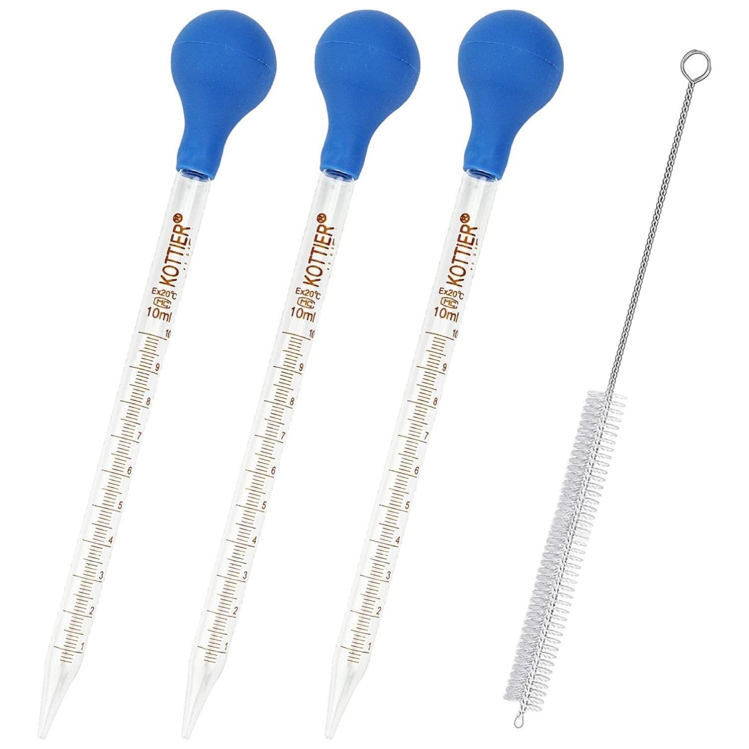 3Pcs 10ml Graduated Liquid Dropper Glass with Rubber Bulb and Cleaning Brush