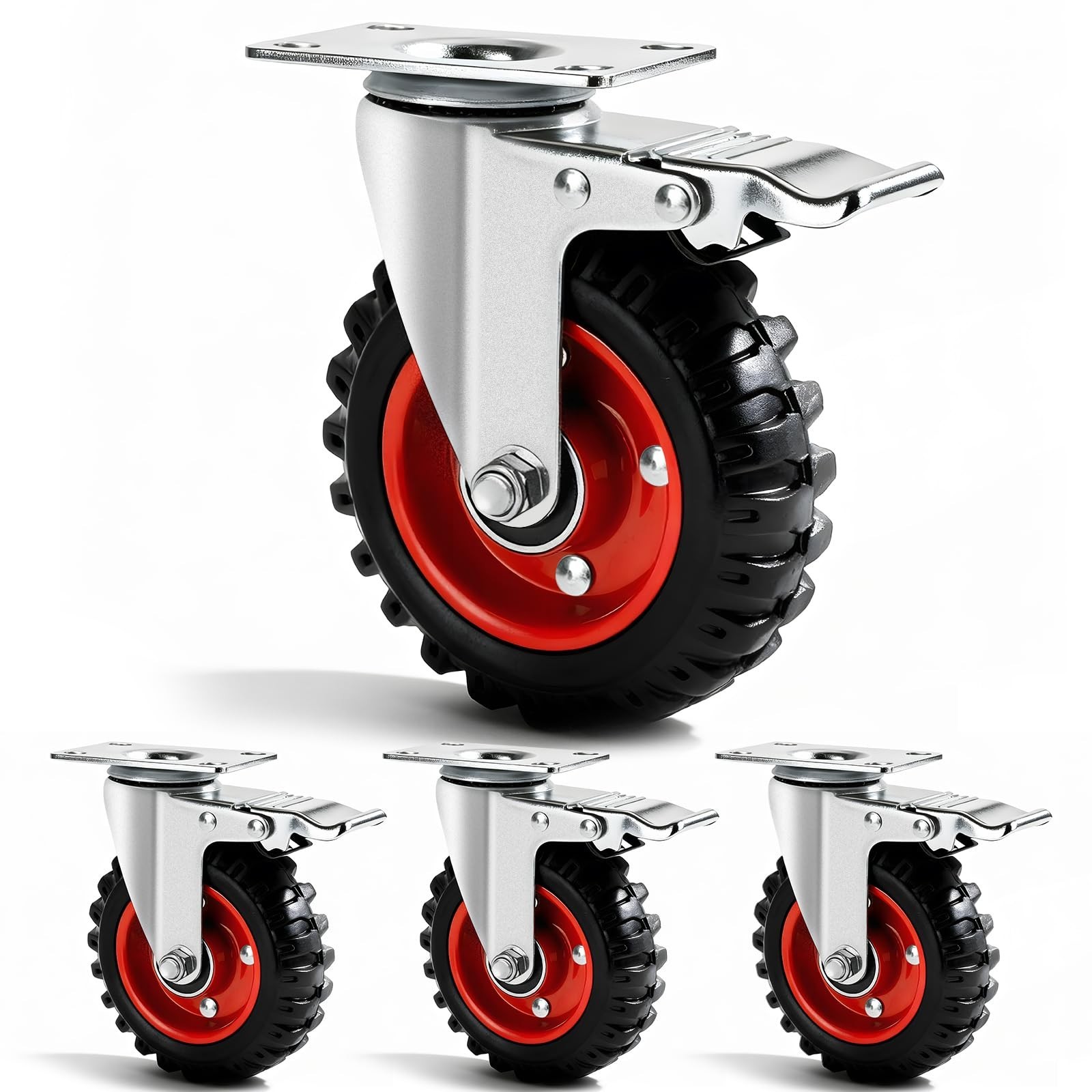5 Inch Caster Wheels Heavy Duty with Dual-Lock Safety Brake and Rubber Tire W…