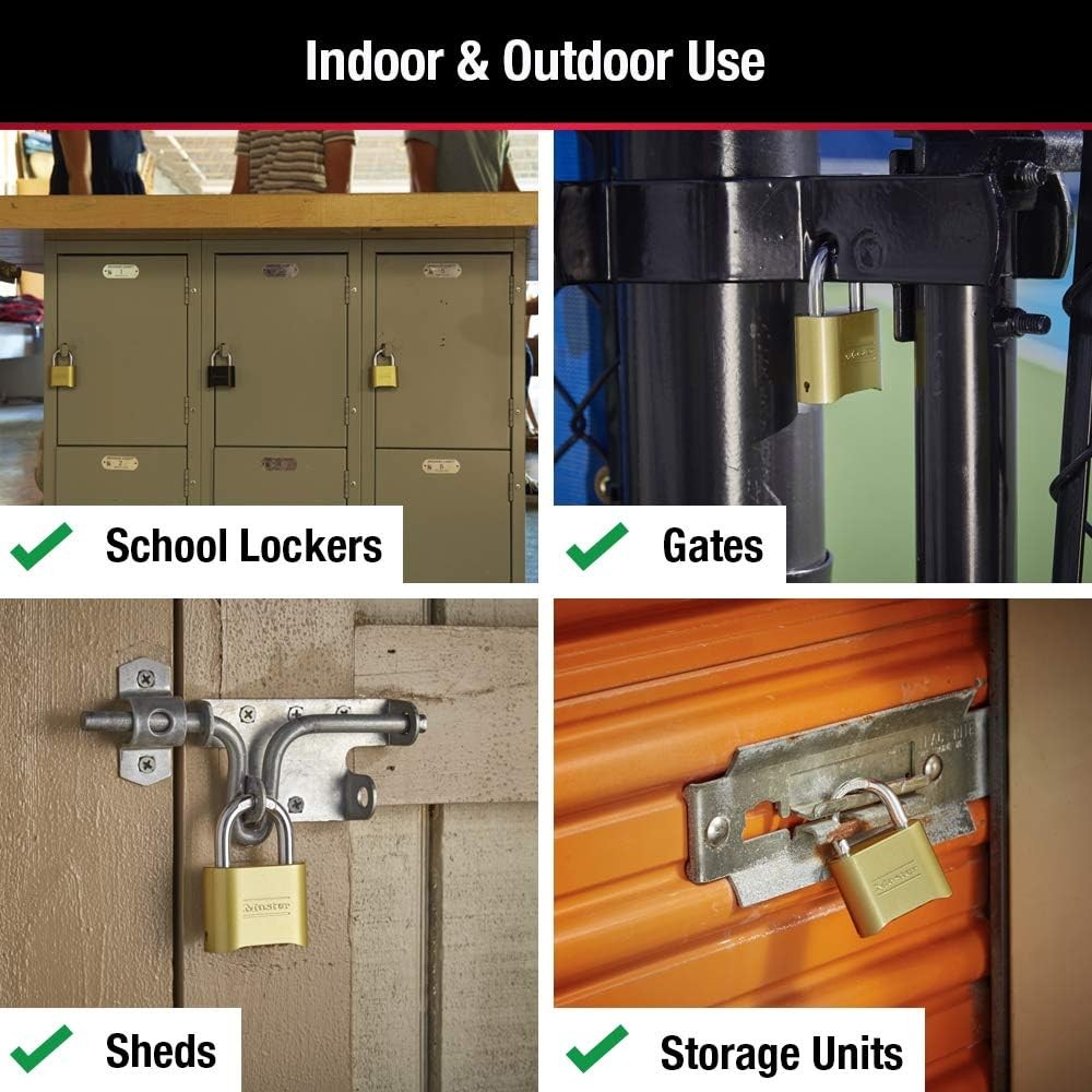 Master Lock Brass Combination Padlock for Indoor and Outdoor use with