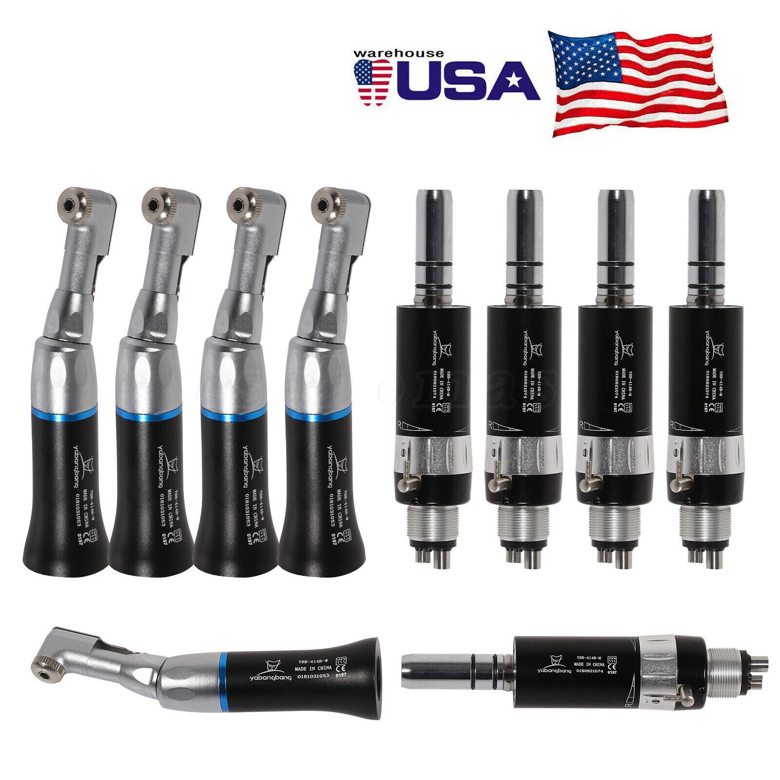 Dental Low Slow Speed Handpiece Contra Angle Air Motor 4Holes NSK Style Black