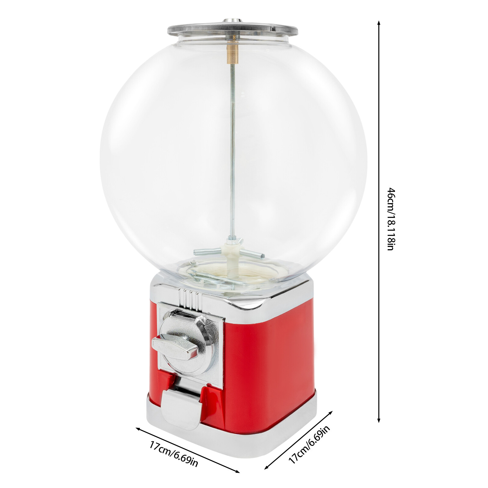 1.26 in Gumball Machine with Coin Bank – Red Vintage Bubble Gum Candy Dispenser