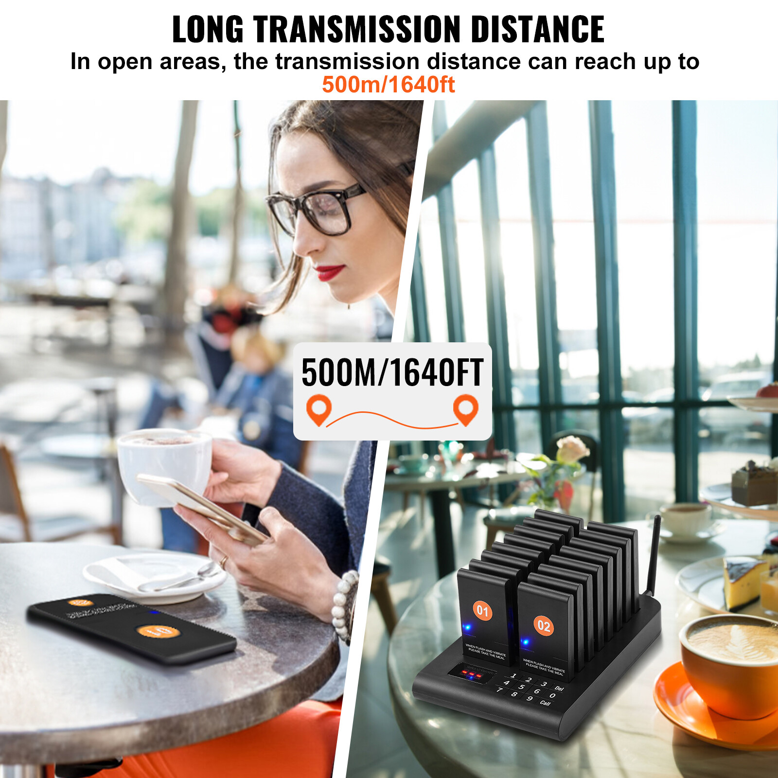 VEVOR Restaurant Pager System 16 Beepers Wireless Guest Paging Queuing Calling